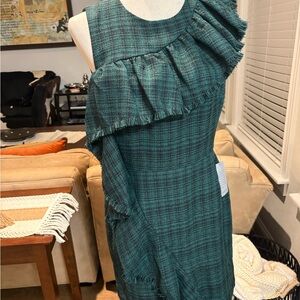 Chelsea28 Green Plaid One Shoulder Dress